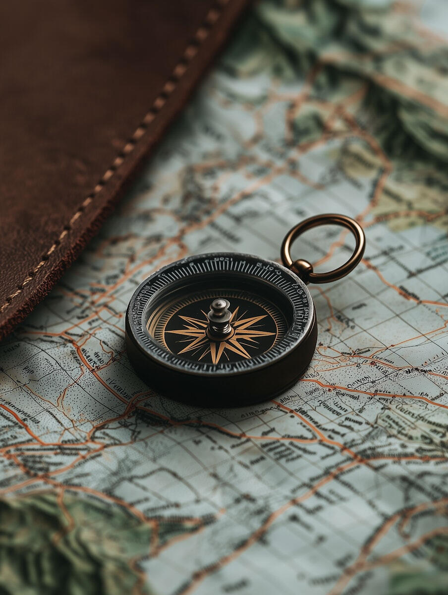 Due diligence process represented by a compass on a startup roadmap